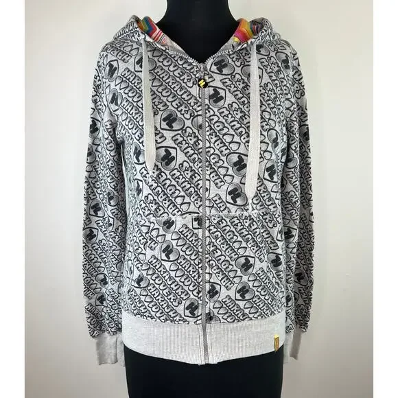 Harajuku Lovers Gray Spellout Graphic Zip Loose Hoodie Sweater S Small USA GENZ - Picture 2 of 10